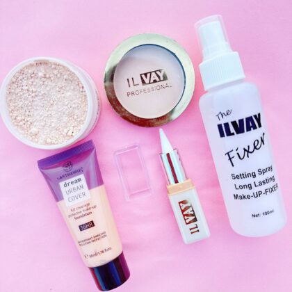 Deal of 05 – Foundation Tube – Makeup Fixer – Compact Powder – Loose Powder – Kajal