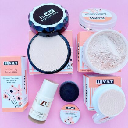 ILVAY – Deal of 05 – Cake Eye Liner , Compact Powder, 3d Foundation loose Powder foundation Stick , Base oil control